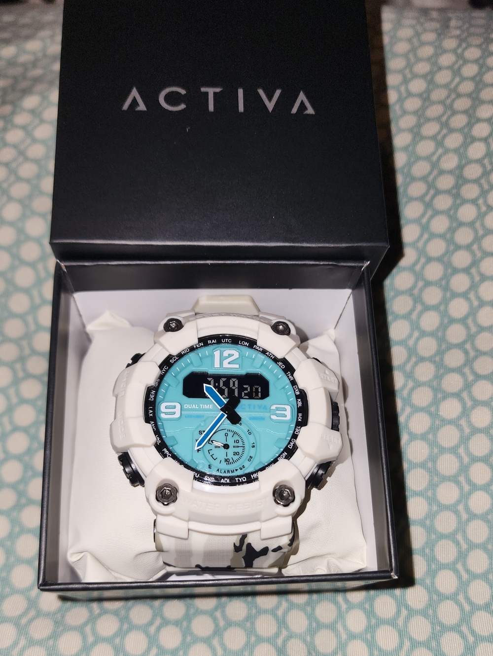 ACTIVA X Invicta White Watch with Turquoise Dial Camo Band